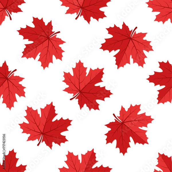 Fototapeta Autumn fall vector seamless pattern. Red maple leaves on white background. Best for textile, wallpapers, home decoration, wrapping paper, package and web design.
