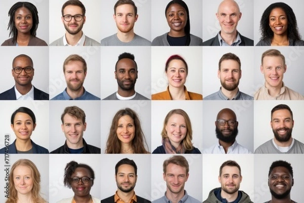 Obraz Collage of 24 diverse smiling people portraits
