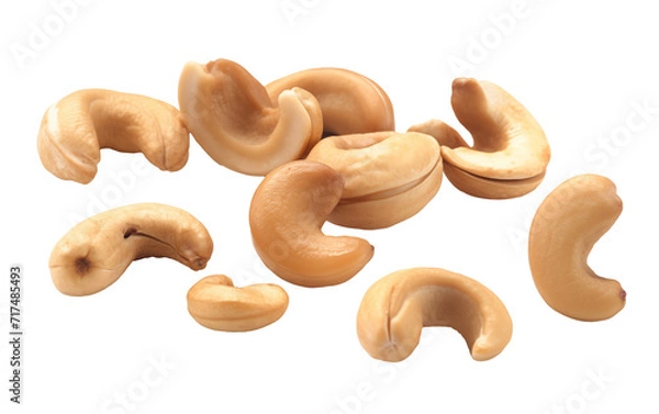 Fototapeta Falling cashew nuts on a transparent background Generated by AI