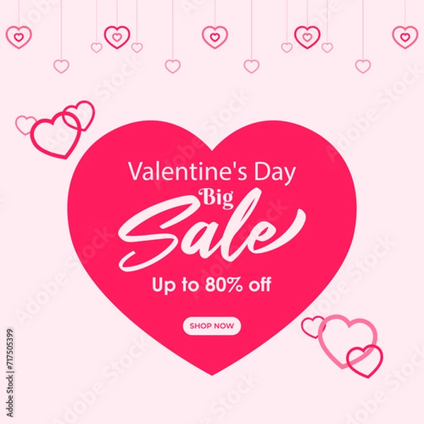 Fototapeta Vector illustration of Happy Valentines Day Sale social media feed template