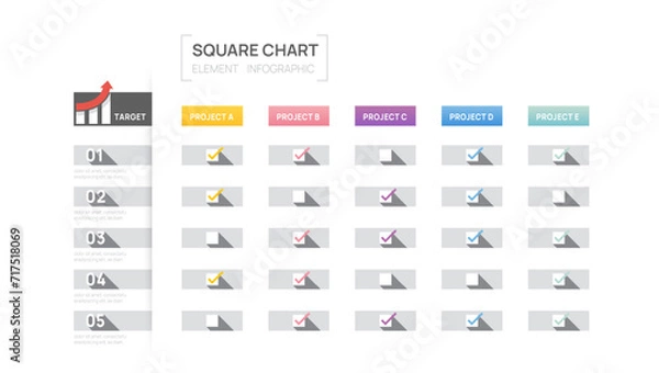 Fototapeta 5 Steps Gantt chart timeline infographic template. Modern checklist element timeline diagram foe business, vector infographics.