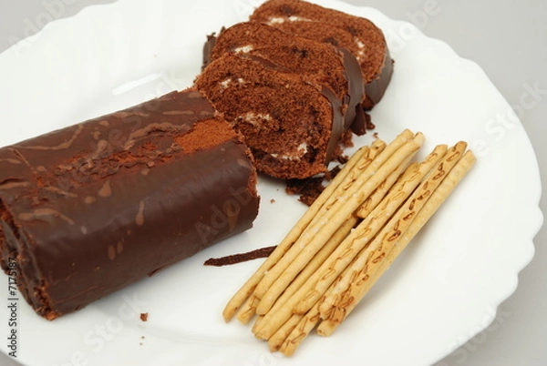 Obraz tasty chocolate roll cake