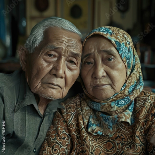 Fototapeta portrait of an old Asian married couple, Ai Generated Images