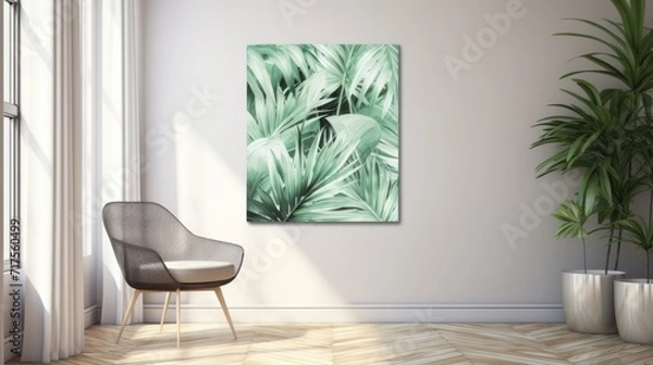 Fototapeta Tropical leaf art pastel watercolor background Floral digital print design Canvas art for wallpaper, wall art, prints, fabric, patterns and packaging.