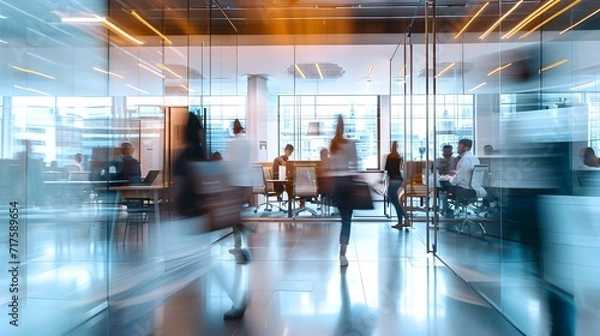 Obraz Crowd at the office. Blurred business people background. Busy time work scene. Rush hour time concept