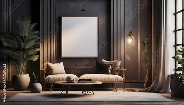 Fototapeta mockup in simple modern dark interior background, 3d render. Generative AI.