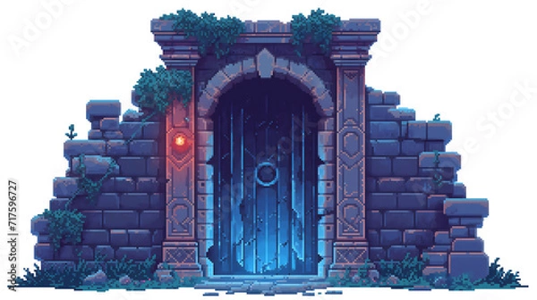 Obraz portal gate in pixel art game background, magic gate portal display, pixel art game background, isolated on white
