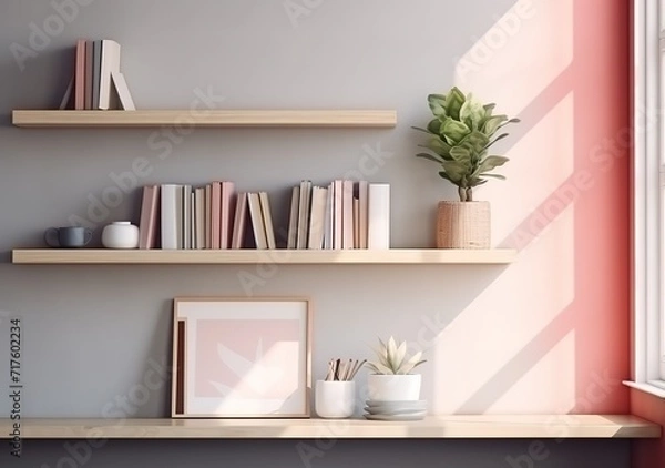 Obraz A bookshelf attached to the wall with rows of books inside