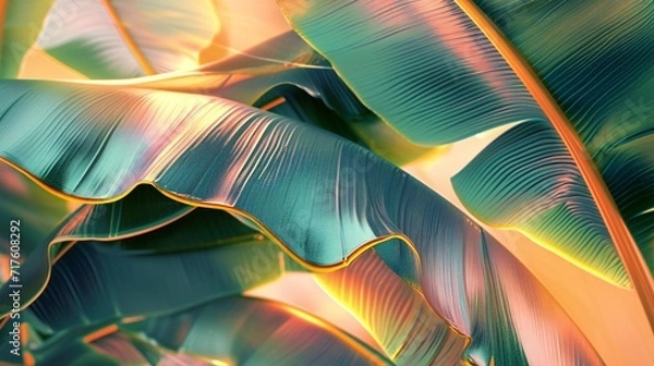 Fototapeta Banana leaf close-up, warmth and frost harmonizing in a tropical dance of hot and cold fluidity.