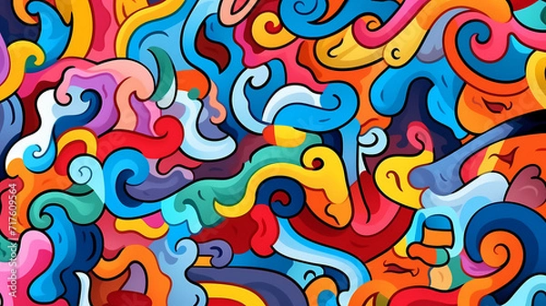 Fototapeta Funny doodle seamless pattern, artistic background