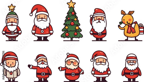 Fototapeta Collection of Christmas characters and icons on transparent background