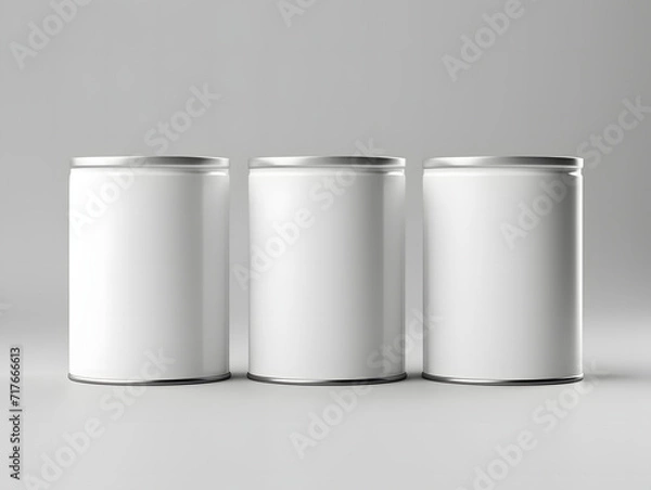 Fototapeta 3D three blank white cans Mockup on isolated background