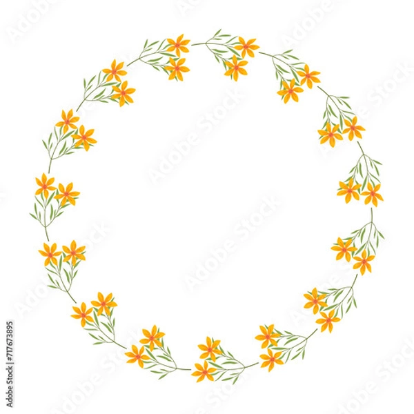 Fototapeta Vector hand drawn floral wreath frame on white background