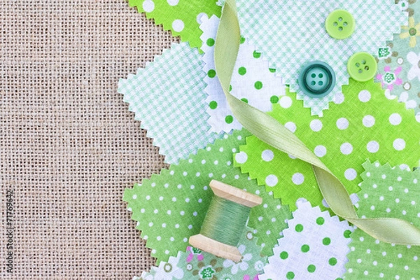 Obraz Accessories for needlework: fabric, tape, buttons, coil of threa