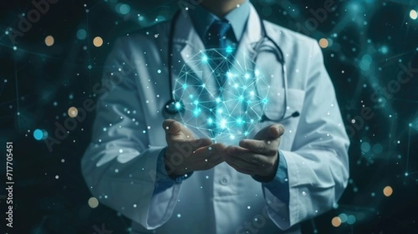 Fototapeta doctor hold icon health and electronic medical record on interface