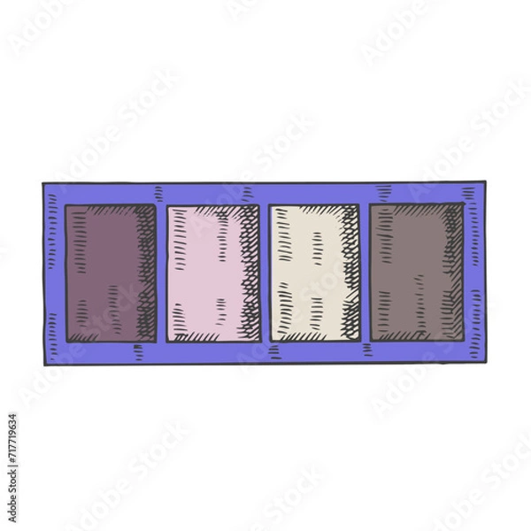 Fototapeta Hand drawn set of eye shadow palette in sketch style.engraving cosmetics. Vector makeup illustration