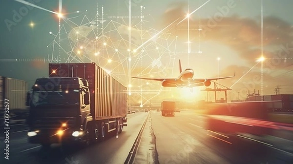 Fototapeta Generative AI : Technology Digital Future of Cargo Containers Logistics Transport Concept
