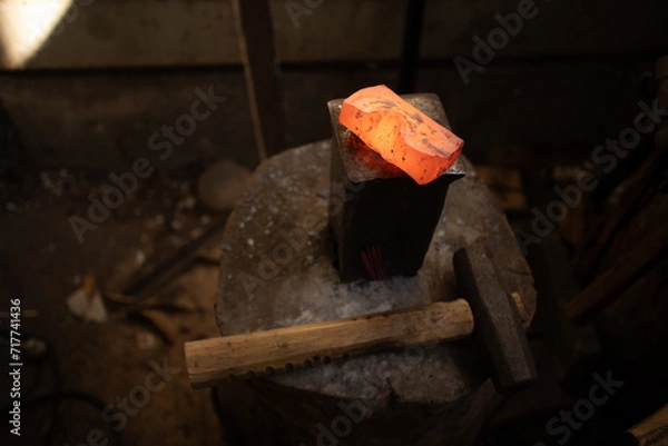 Fototapeta steel with axe fronging process
