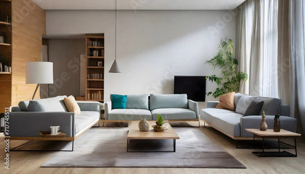 Fototapeta Living room with sofas. Generative AI.