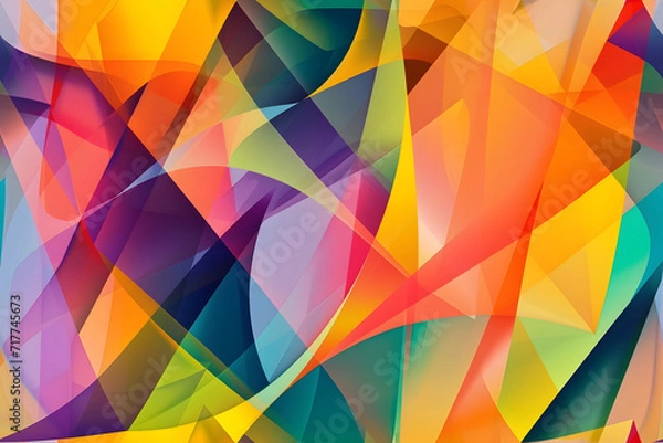 Fototapeta Color luminogram, layered angular geometric shapes in vibrant colors, seamless pattern, for textile