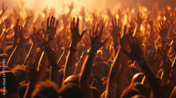Fototapeta concert crowd with their hands raised, likely enjoying a live performance.