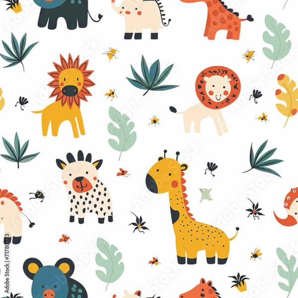 Obraz seamless pattern with giraffe and animals