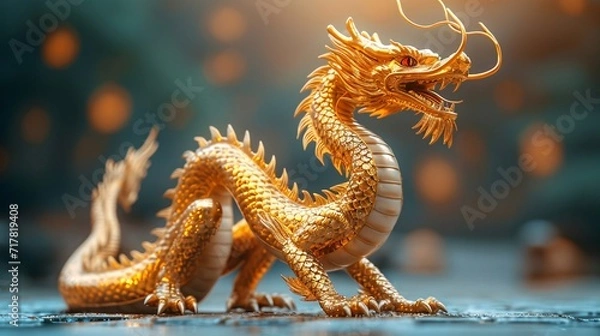 Obraz Golden Dragon Sculpture: A Symbol of Power and Wealth Generative AI