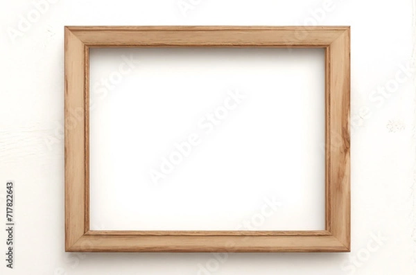 Obraz Marco vertical rectangular fino de madera clara colgado en una pared con textura blanca, plano, vista superior, ilustración 3D.