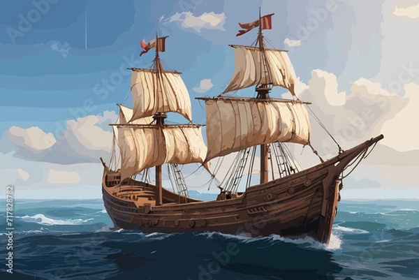 Obraz AI generated illustration ship in the sea