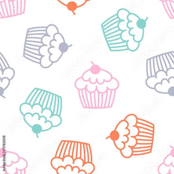 Fototapeta Seamless pattern with colorful outline muffin