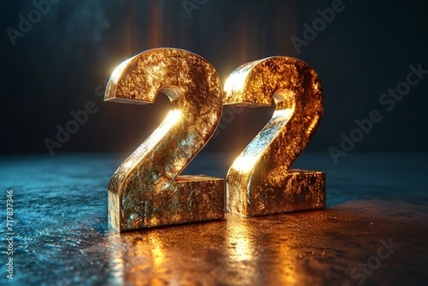 Fototapeta 22 Gold Number 22 on a Black Background Generative AI