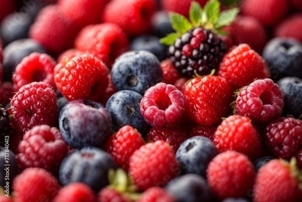 Obraz seamless repeatable and tilelable texture pattern of fresh raspberry and blueberry