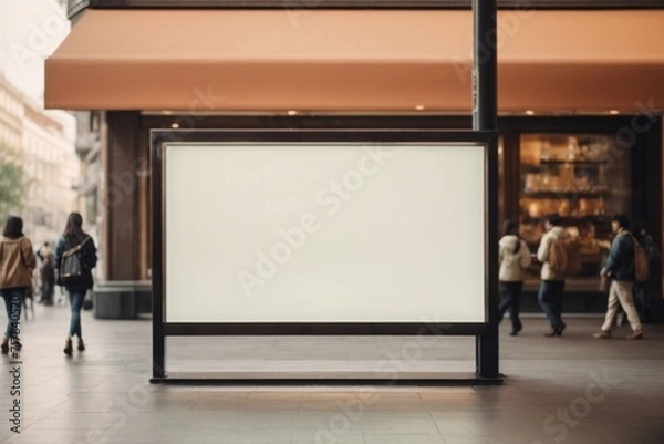Fototapeta public advertisement board space in the street as empty blank white mockup signboard copy space area