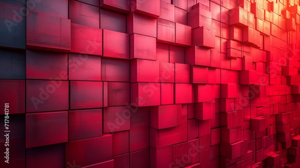 Fototapeta Red 3D Cube Wall Texture with Matte Finish and Gradient Hues