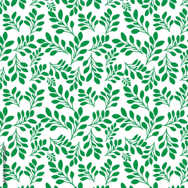 Obraz hand draw floral seamless pattern of green leaves Spring Blossom Vector Design on a white background
