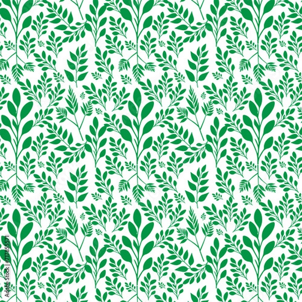 Obraz hand draw floral seamless pattern of green leaves Spring Blossom Vector Design on a white background