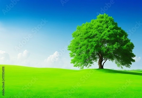 Fototapeta Background green horizon with tree