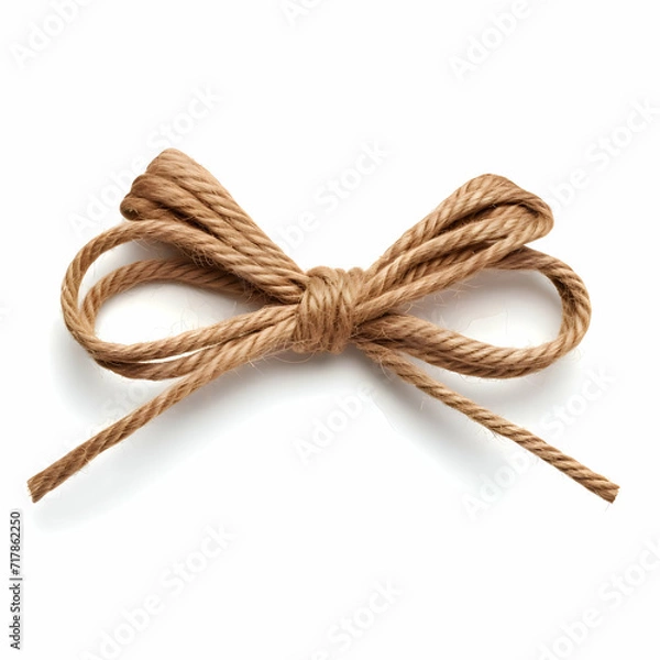 Obraz Bown twine isolated on a white background. The rope is tied in a knot. High quality