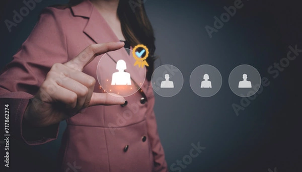 Obraz HRM or Human Resource Management concept. HR professional to selective career recruitment. Screening employee information and job applicants. Schedule job interview.