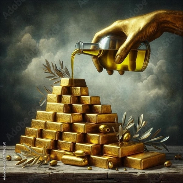 Fototapeta El aceite de oliva un artículo de lujo, el oro líquido.