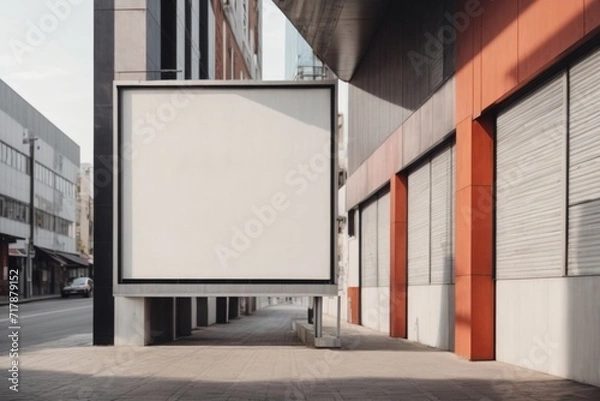 Fototapeta public advertisement board space in the street as empty blank white mockup signboard copy space area