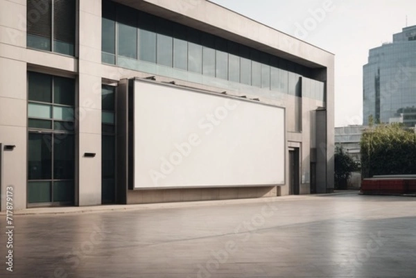 Fototapeta public advertisement board space in the street as empty blank white mockup signboard copy space area