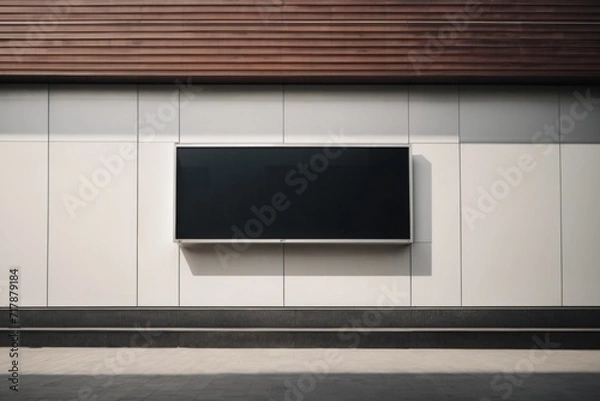 Fototapeta public advertisement board space on the modern building in the street as empty blank white mockup signboard copy space area