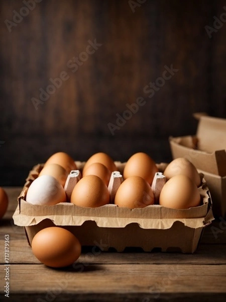 Fototapeta fresh golden eggs in card  box with copy space area illustration at isolated background