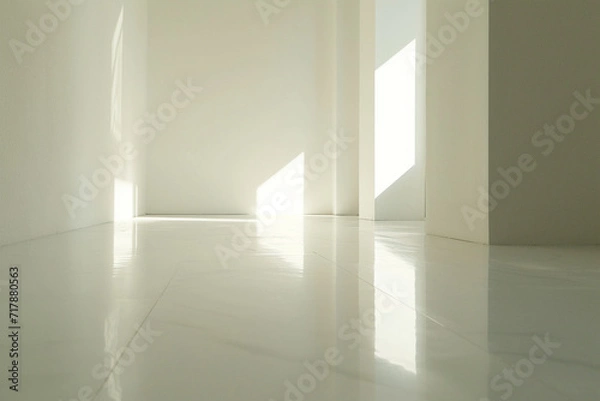 Fototapeta close-up of a spotless mind represented by a pristine white room flooded with eternal sunshine, creating a sense of clarity and mental purity in a minimalistic style