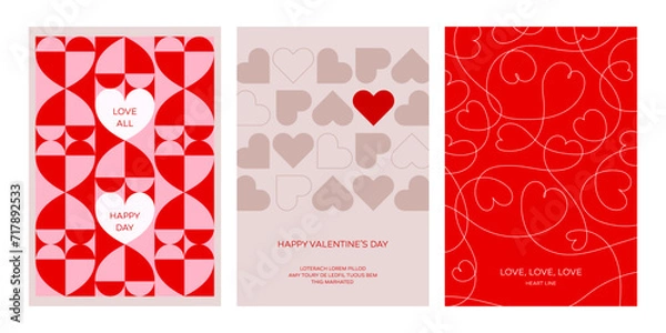 Obraz Heart shape poster set postcards love pattern line graphic design holiday valentine date couple beautiful present minimal simple lovely abstract template flyer cover red pink decoration paper artwork