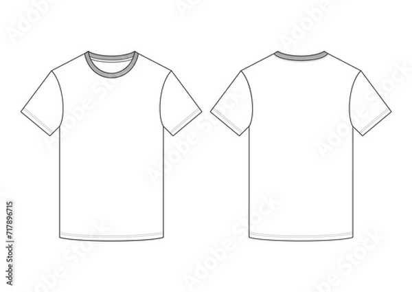 Fototapeta Vector fashion technical drawing of a T-shirt with front and back view. Ribbing details at neck area. Crew Neck. Knit fabric.