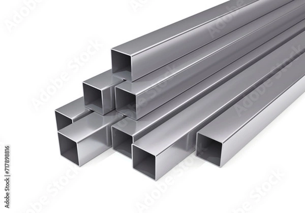 Obraz Square pipes. metal steel product. Steel galvanized and stainless. 3D rendering.