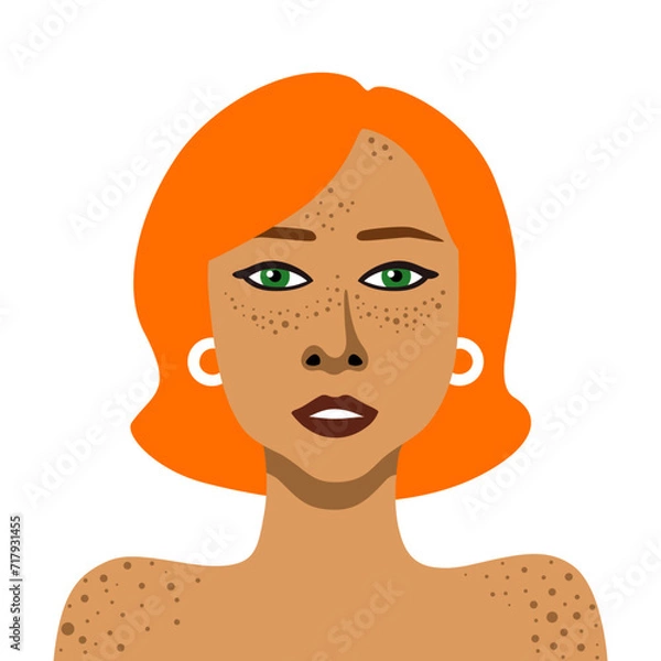 Obraz Vector image of portrait of young red-haired woman with freckles minimalistic illustration