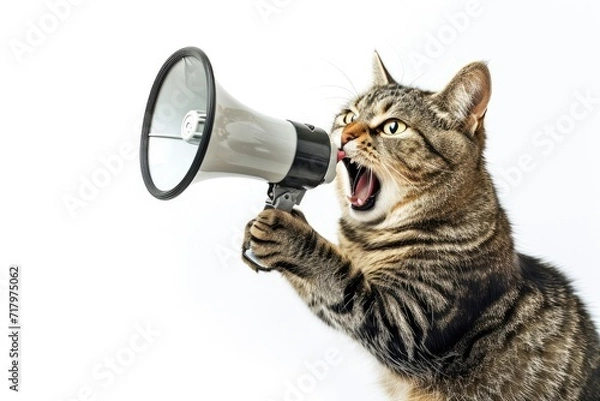 Obraz cat with a megaphone isolated on white background